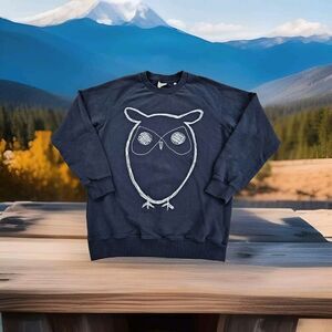 KnowledgeCotton Apparel Black Owl Men’s Crewneck Sweatshirt Large 100% Cotton